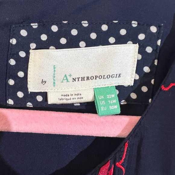 Anthropologie 16w maxi dress a+ plus size blue red  flowers sleeve under viscose - Picture 6 of 13